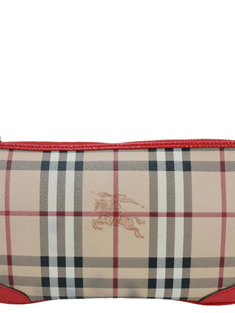 Burberry Peyton Small Haymarket Check Canvas Crossbody Clutch Military Red